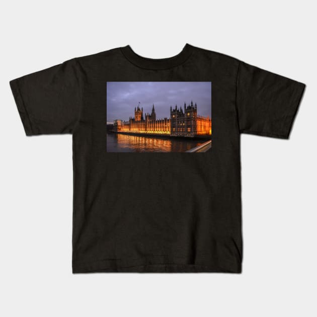 Palace of Westminster at night Kids T-Shirt by lena-maximova